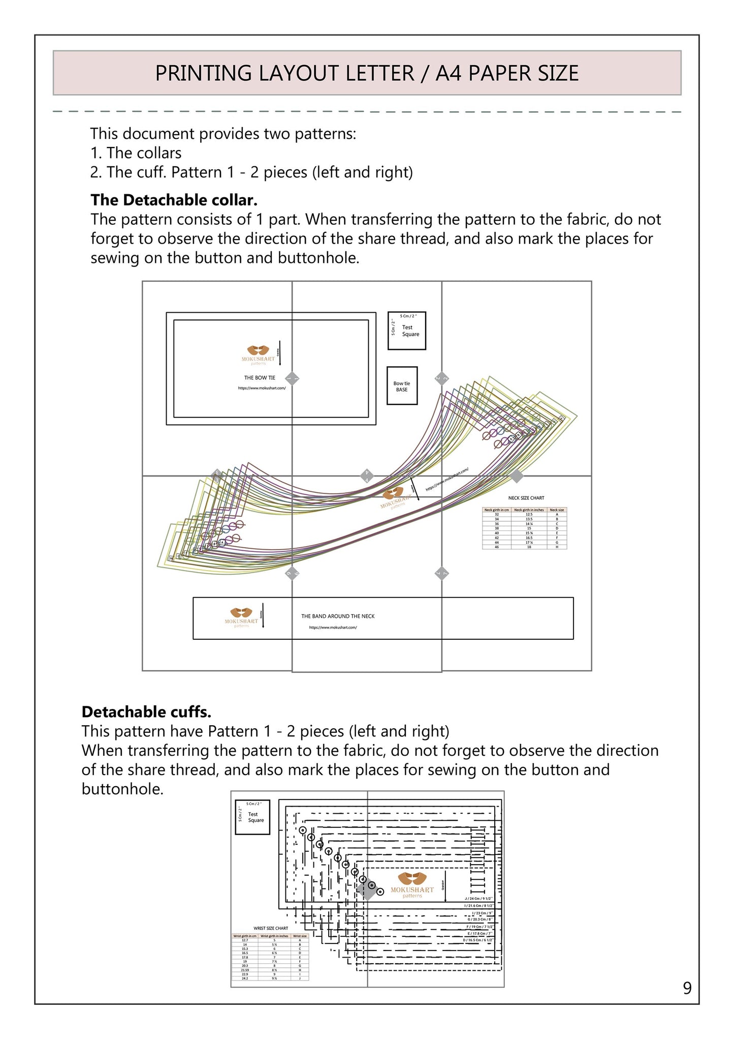 Shirt collar pattern, Detachable collar pattern, Cuffs patterns, Sewing patterns, Pdf pattern