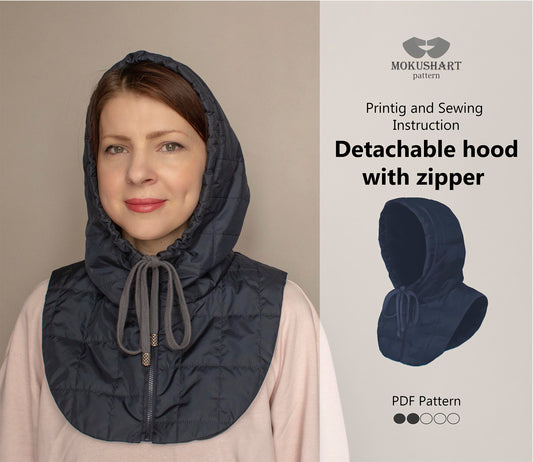 Detachable hood with zipper PDF Pattern