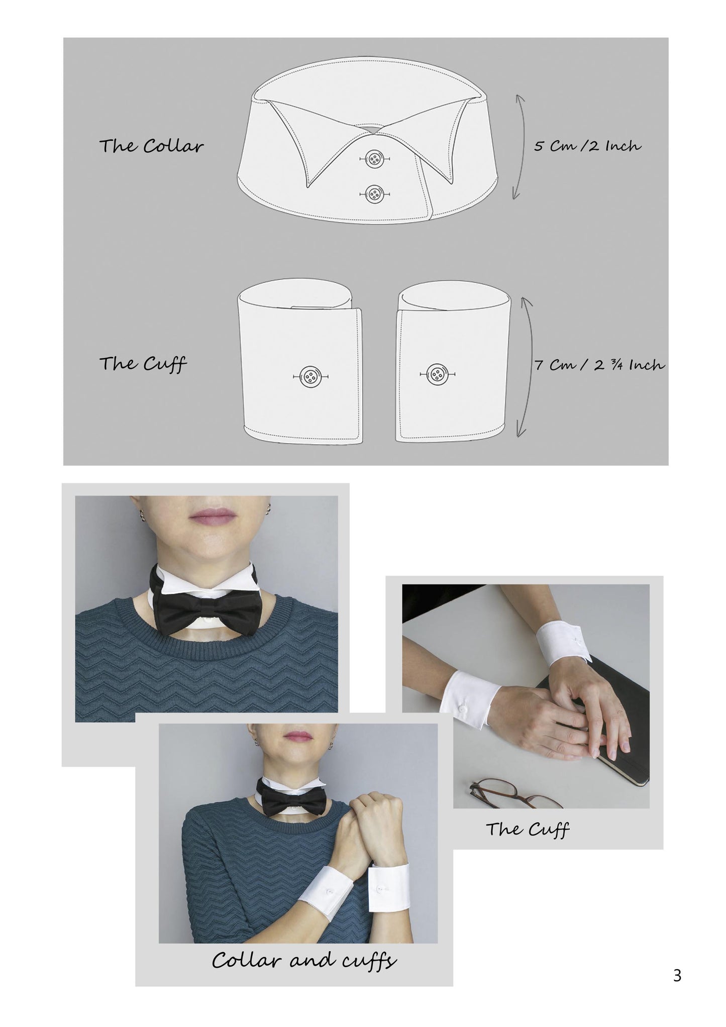 Shirt collar pattern, Detachable collar pattern, Cuffs patterns, Sewing patterns, Pdf pattern