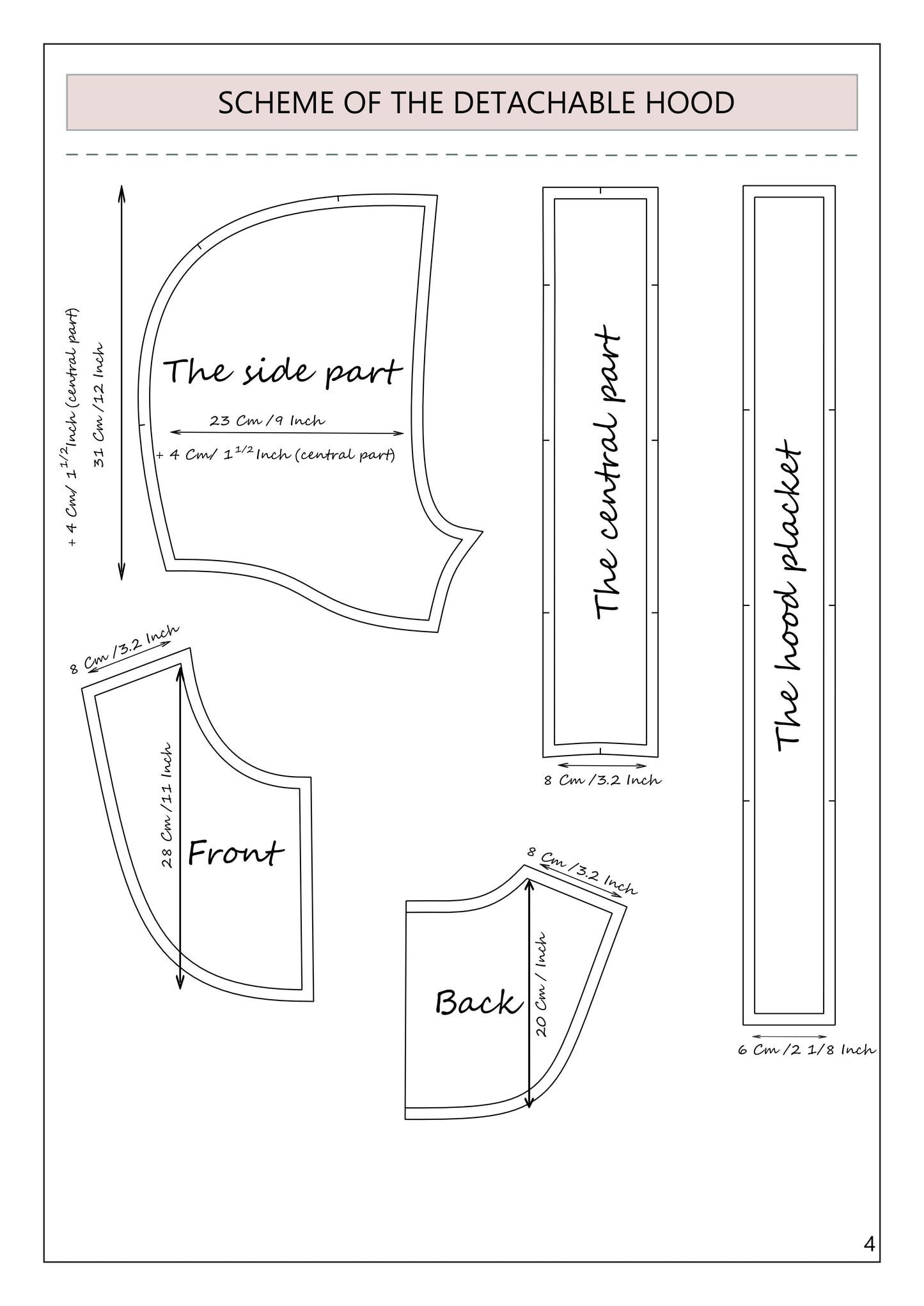 Detachable hood with zipper PDF Pattern